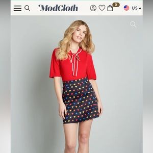 NWT ModCloth Bright & Beautiful Calling All Hearts Skirt